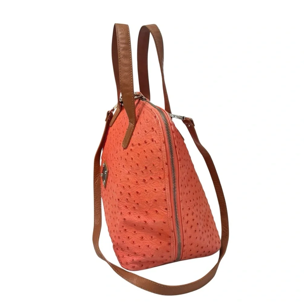 Valentina Orange Ostrich Embossed Leather Satchel‎ Crossbody Bag Top Handle